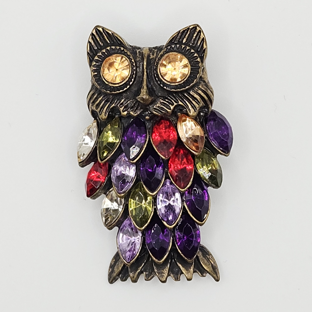 Vintage Rmn Colorful Owl Brooch 22$